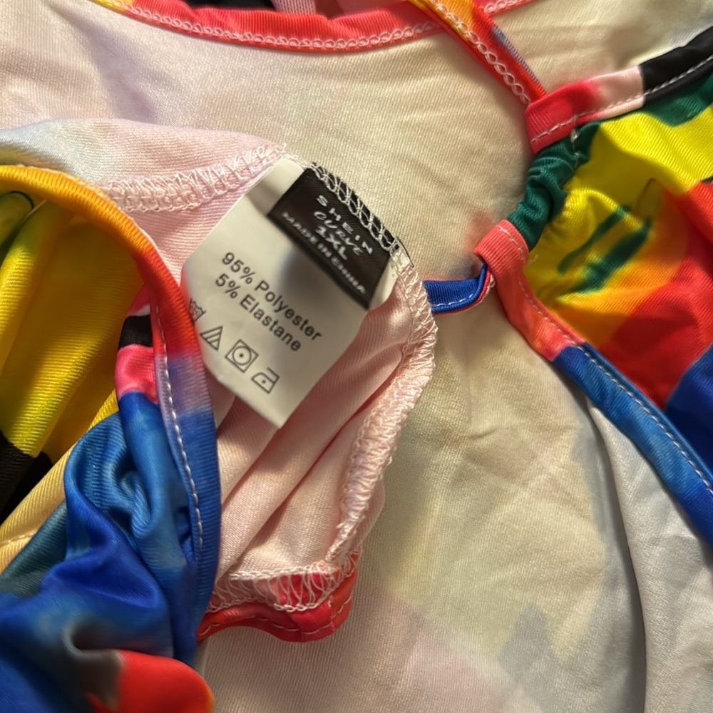 SHEIN Vibrant WaterColor Long Sleeve Backless Lace Up Bodysuit - Picture 3 of 4